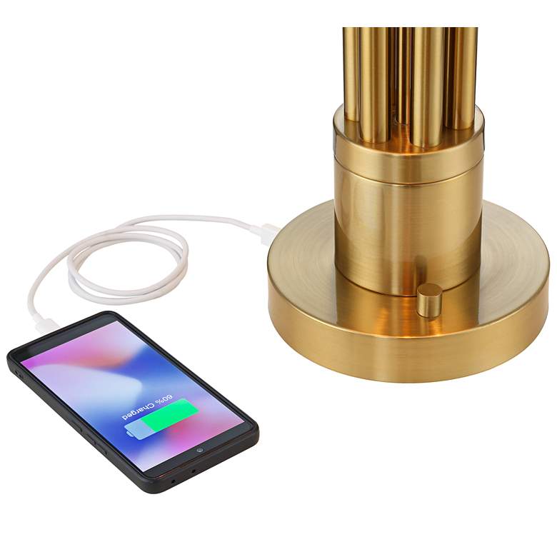 Image 6 Possini Euro Granview 23" Brass and Dome Glass Dual USB Lamp more views