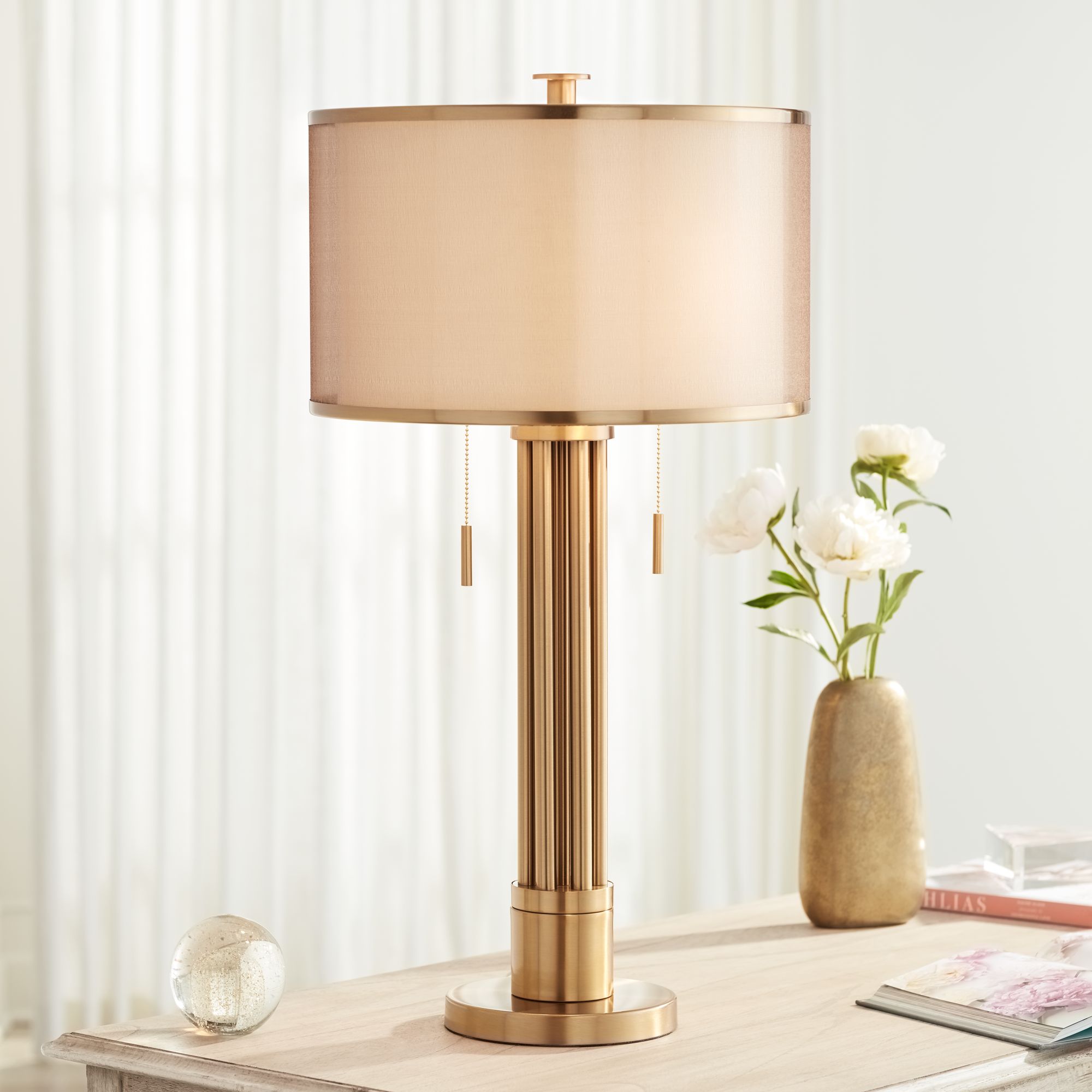 Rolland warm antique brass deals and crystal column table lamp