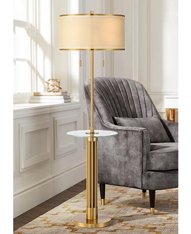 Possini Euro Granview 66" High Glass Table Floor Lamp with USB Ports