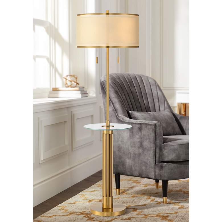Image 1 Possini Euro Granview 66" High Glass Table Floor Lamp with USB Ports