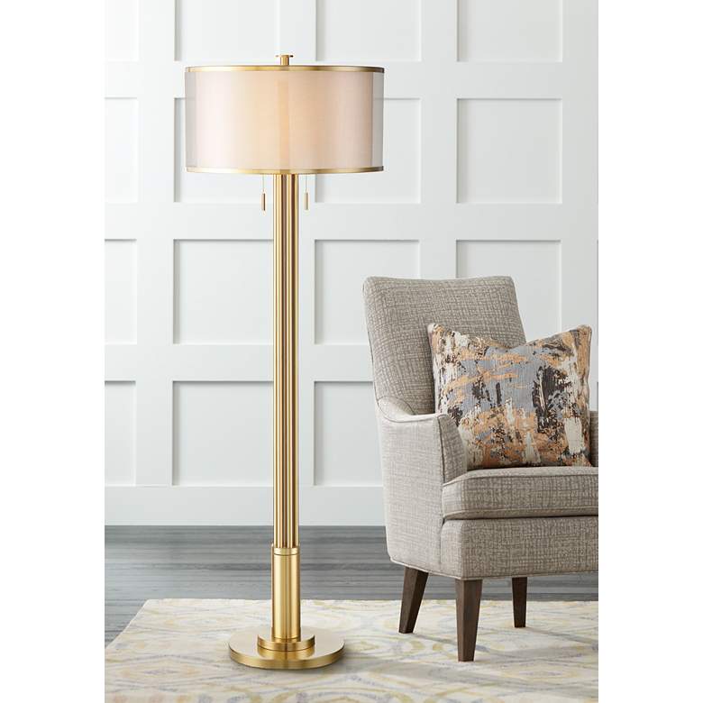 Image 2 Possini Euro Granview Brass 70 1/2" Tall Floor Lamp with Double Shade