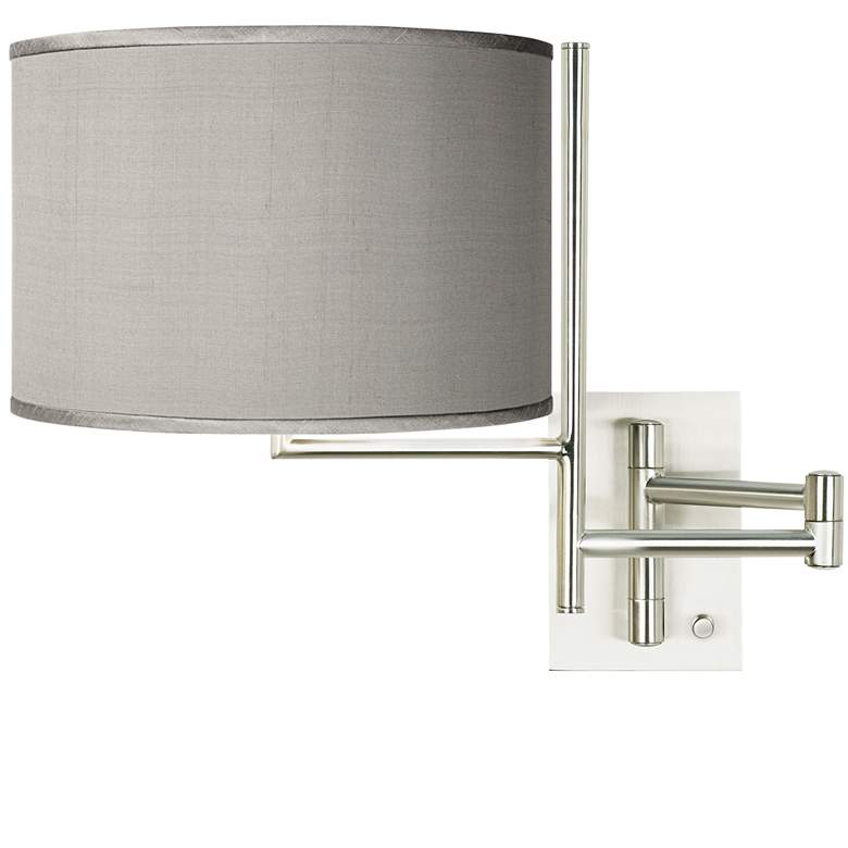 Image 1 Possini Euro Gray and Brushed Steel Modern Plug-In Swing Arm Wall Lamp