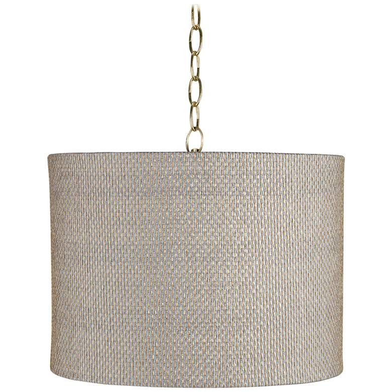Image 1 Possini Euro Gray and Gold 15 inch Wide Antique Brass Shaded Pendant Light