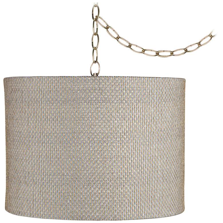 Image 1 Possini Euro Gray and Gold Weave 15" Brass Plug-In Swag Chandelier