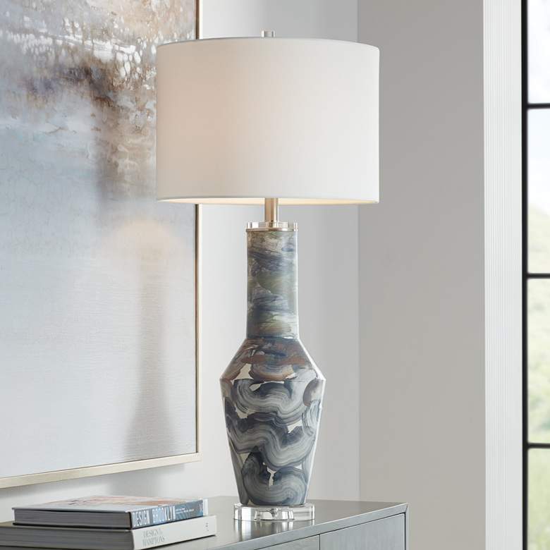 Possini Euro Gray Brushstrokes Modern Ceramic Table Lamp