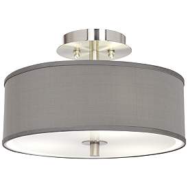Image2 of Possini Euro Gray Faux Silk 14" Wide Ceiling Light