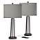 Possini Euro Gray Faux Silk and Dark Bronze USB Table Lamps Set of 2