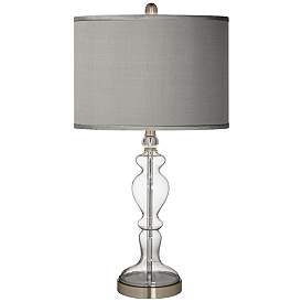 Image2 of Possini Euro Gray Faux Silk Apothecary Clear Glass Table Lamp
