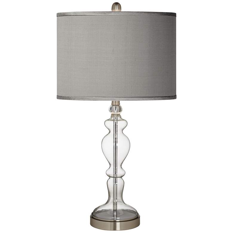 Image 2 Possini Euro Gray Faux Silk Apothecary Clear Glass Table Lamp