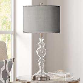 Image1 of Possini Euro Gray Faux Silk Apothecary Clear Glass Table Lamp