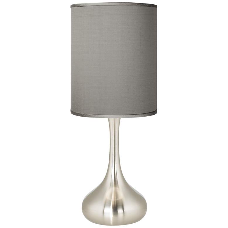 Image 2 Possini Euro Gray Faux Silk Brushed Nickel Modern Droplet Table Lamp