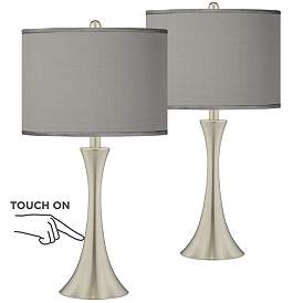 Image1 of Possini Euro Gray Faux Silk Brushed Nickel Touch Table Lamps Set of 2