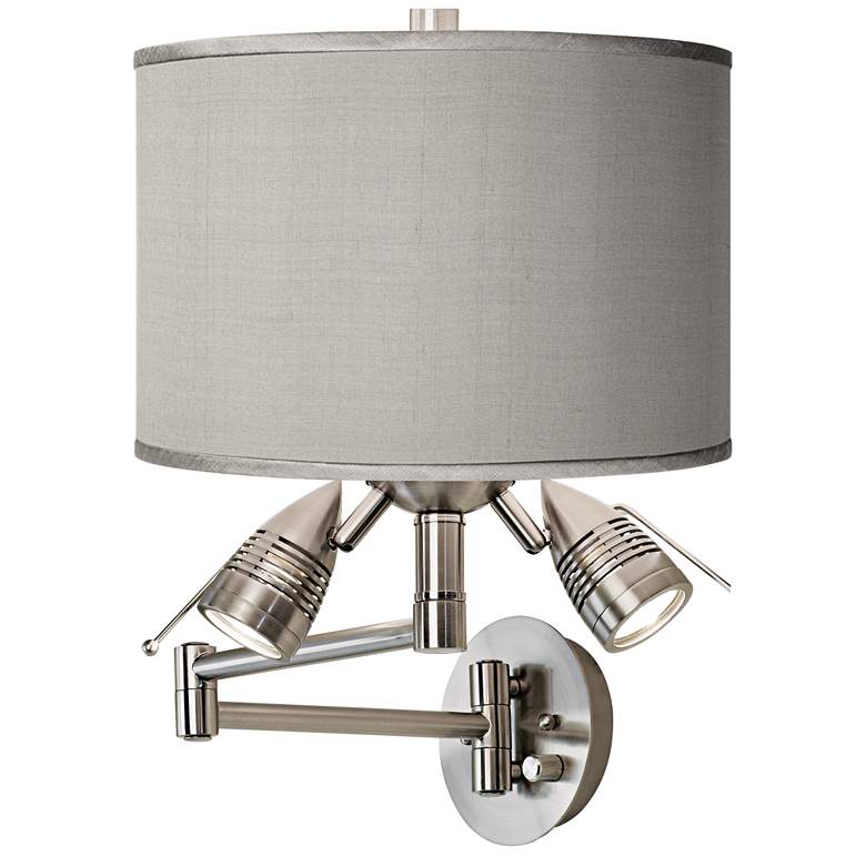 Image 1 Possini Euro Gray Faux Silk Nickel Modern Plug-In Swing Arm Wall Lamp