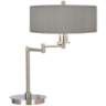 Possini Euro Gray Faux Silk Shade Modern LED Swing Arm Desk Lamp