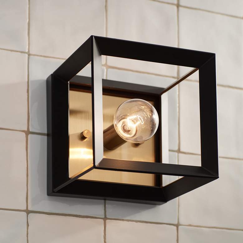 Image 1 Possini Euro Gretna 6"H Boxed Black and Gold Wall Sconce