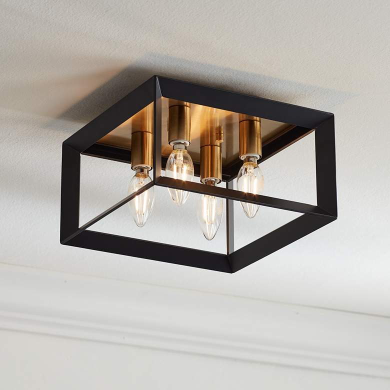 Image 1 Possini Euro Gretna Boxed 10 inch Wide Modern Black and Gold Ceiling Light