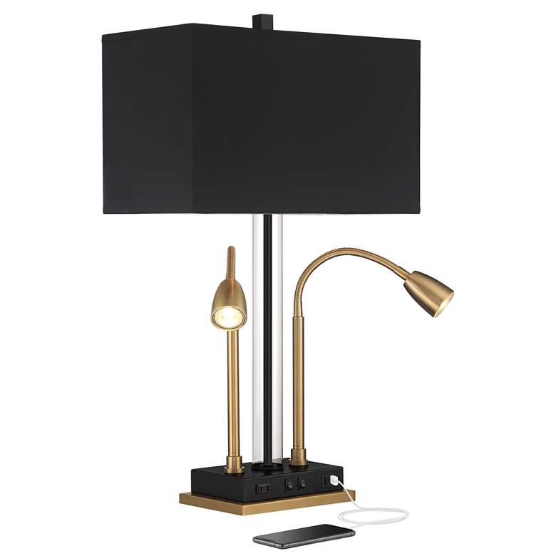 Image 2 Possini Euro Griffin Modern Lamp with Gooseneck Lights USB Ports and Outlet