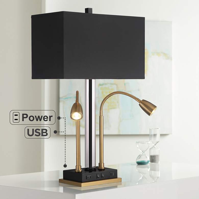 Image 1 Possini Euro Griffin Modern Lamp with Gooseneck Lights USB Ports and Outlet