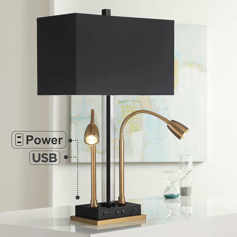 Image 1 Possini Euro Griffin Modern Lamp with Gooseneck Lights USB Ports and Outlet