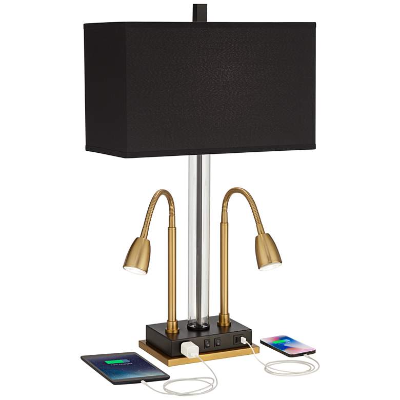 Image 3 Possini Euro Griffin Modern Lamp with Gooseneck Lights USB Ports and Outlet more views