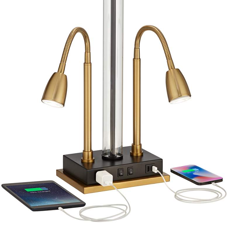 Image 4 Possini Euro Griffin Modern Lamp with Gooseneck Lights USB Ports and Outlet more views