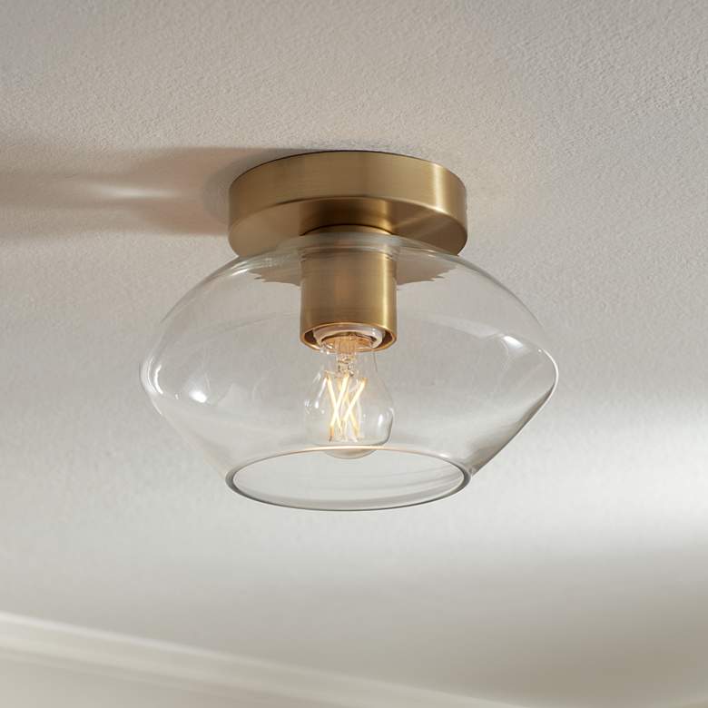 Image 1 Possini Euro Gustin 8 3/4" W Antique Brass Clear Glass Ceiling Light