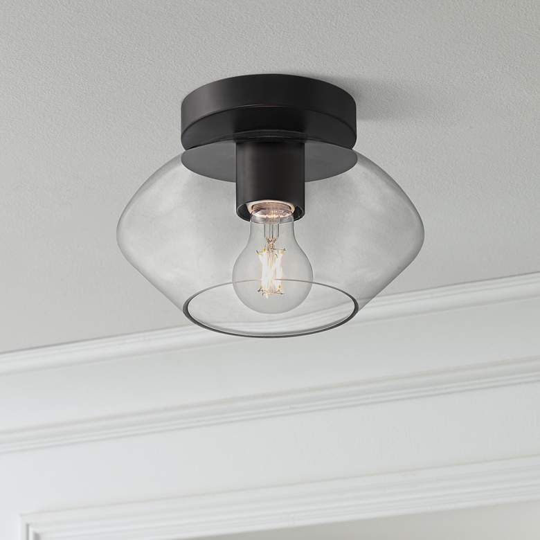 Image 1 Possini Euro Gustin 8 3/4" Wide Black Clear Glass Ceiling Light