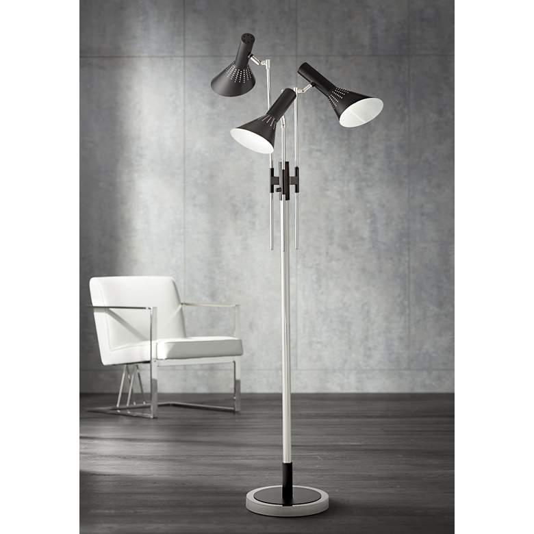 Image 1 Possini Euro Halifax 3-Light Nickel and Black Floor Lamp