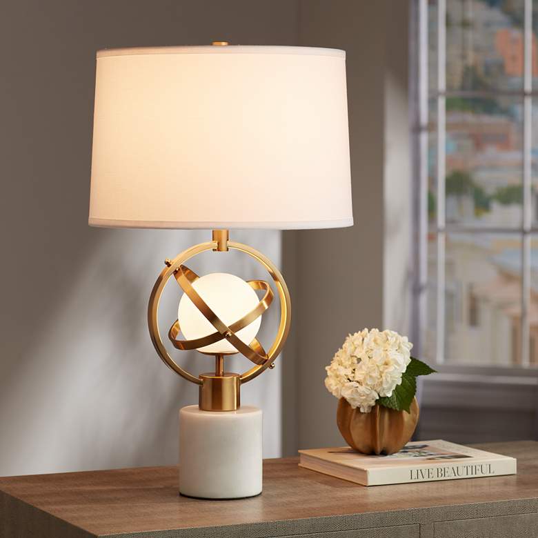 Image 4 Possini Euro Halley Marble and Gold Astro Globe Table Lamp with Night Light more views