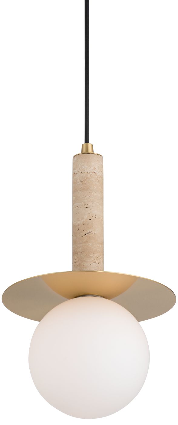 Image 3 Possini Euro Halovar 8 1/2"W Brass Travertine LED Mini Pendant Light