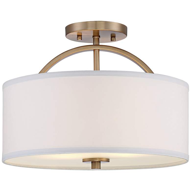 Image 2 Possini Euro Halsted 15" Brass with White Linen Shade Ceiling Light