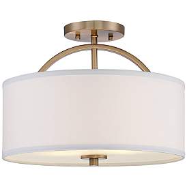 Image2 of Possini Euro Halsted 15" Brass with White Linen Shade Ceiling Light