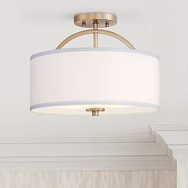 Image1 of Possini Euro Halsted 15" Brass with White Linen Shade Ceiling Light