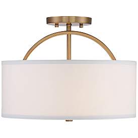 Image3 of Possini Euro Halsted 15" Brass with White Linen Shade Ceiling Light more views
