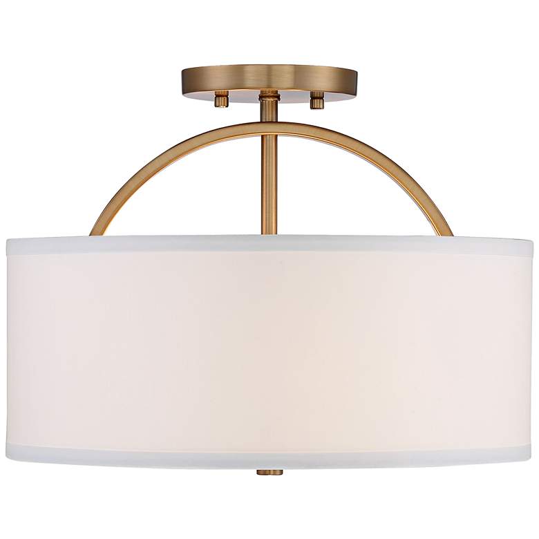 Image 3 Possini Euro Halsted 15 inch Brass with White Linen Shade Ceiling Light more views