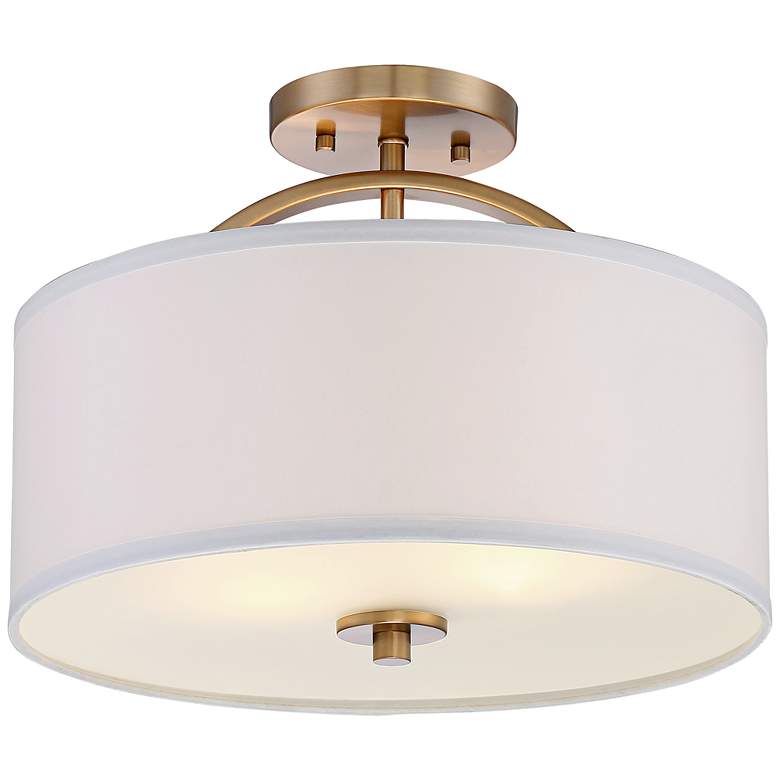 Image 4 Possini Euro Halsted 15" Brass with White Linen Shade Ceiling Light more views