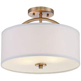 Image4 of Possini Euro Halsted 15" Brass with White Linen Shade Ceiling Light more views