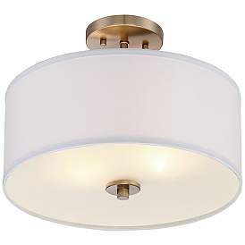 Image5 of Possini Euro Halsted 15" Brass with White Linen Shade Ceiling Light more views