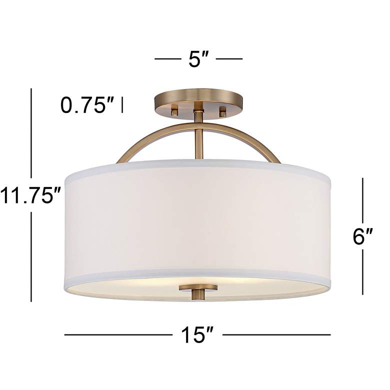Image 6 Possini Euro Halsted 15" Brass with White Linen Shade Ceiling Light more views