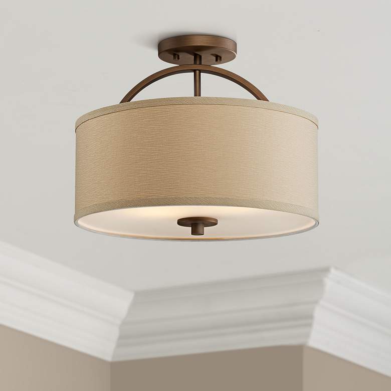 Image 1 Possini Euro Halsted 15 inch Wide Brushed Bronze Ceiling Light