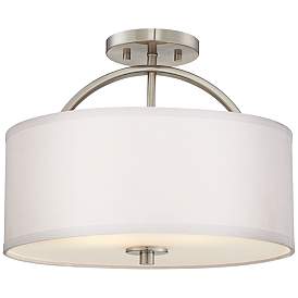 Image2 of Possini Euro Halsted 15" Wide Brushed Nickel Linen Shade Ceiling Light