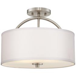 Possini Euro Halsted 15" Wide Brushed Nickel Linen Shade Ceiling Light