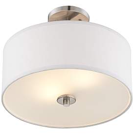 Image5 of Possini Euro Halsted 15" Wide Brushed Nickel Linen Shade Ceiling Light more views