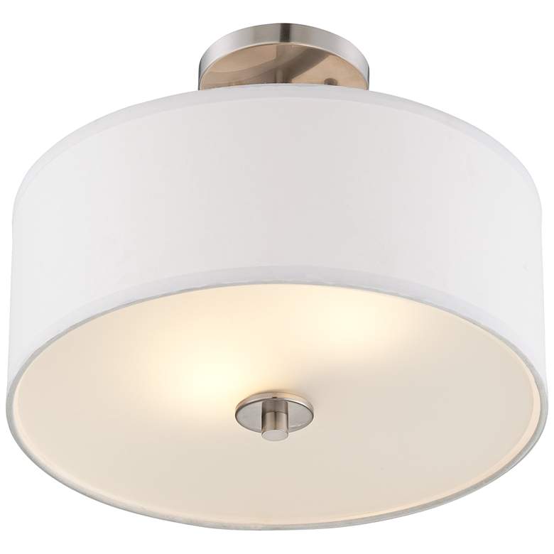 Image 5 Possini Euro Halsted 15" Wide Brushed Nickel Linen Shade Ceiling Light more views