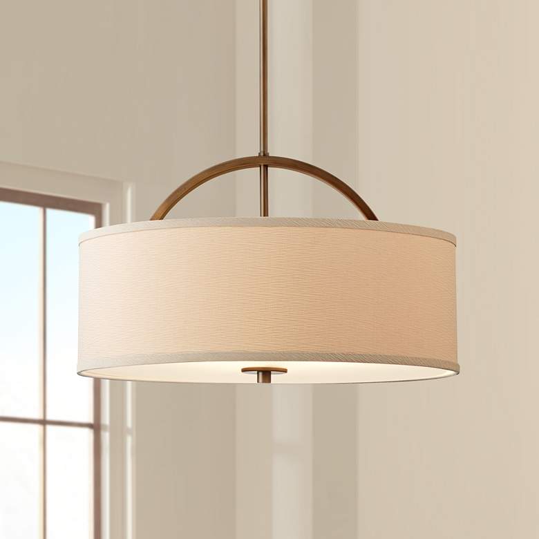 Image 1 Possini Euro Halsted 20 inch Linen and Brushed Bronze Pendant Light