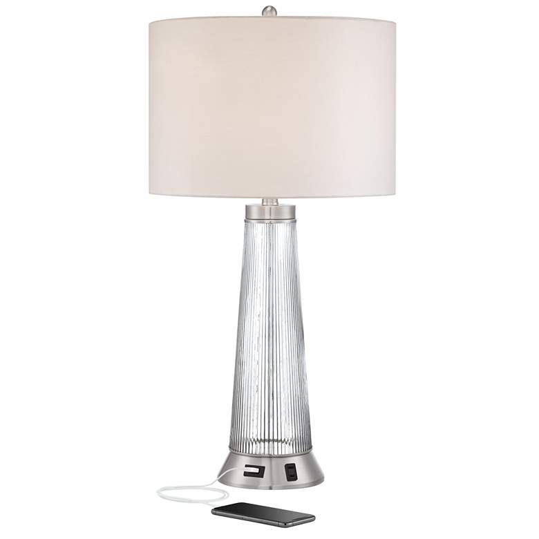 Image 2 Possini Euro Hamish 28" Modern Ribbed Glass Outlet and USB Table Lamp