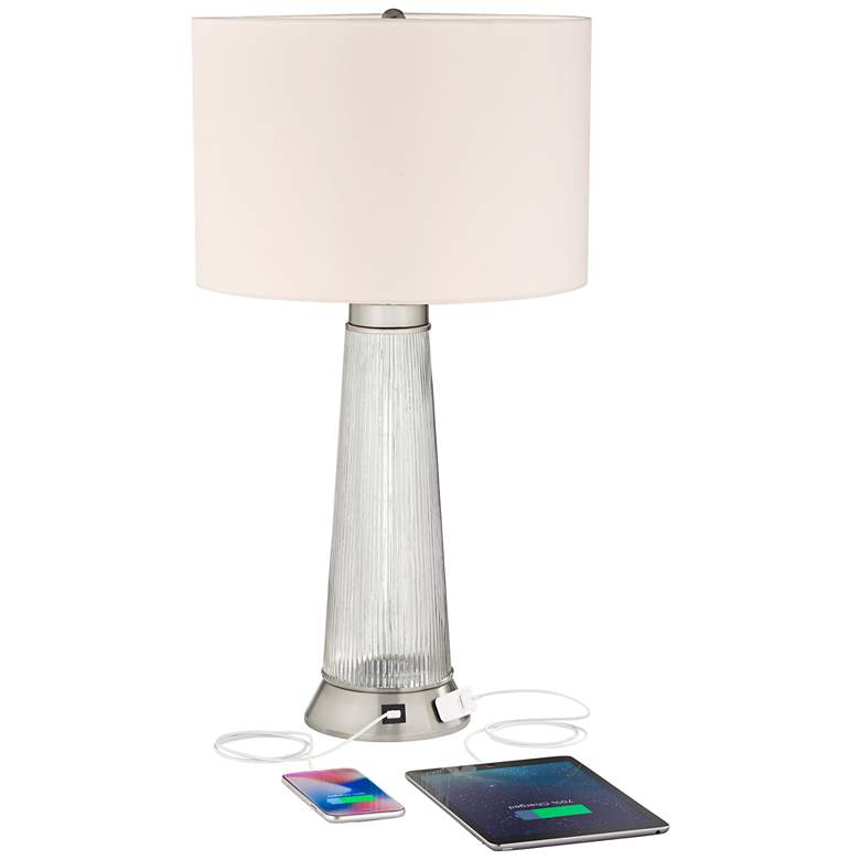 Image 3 Possini Euro Hamish 28" Modern Ribbed Glass Outlet and USB Table Lamp more views
