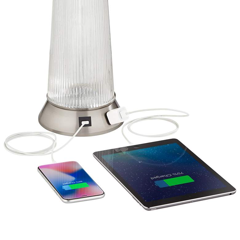 Image 4 Possini Euro Hamish 28 inch Modern Ribbed Glass Outlet and USB Table Lamp more views