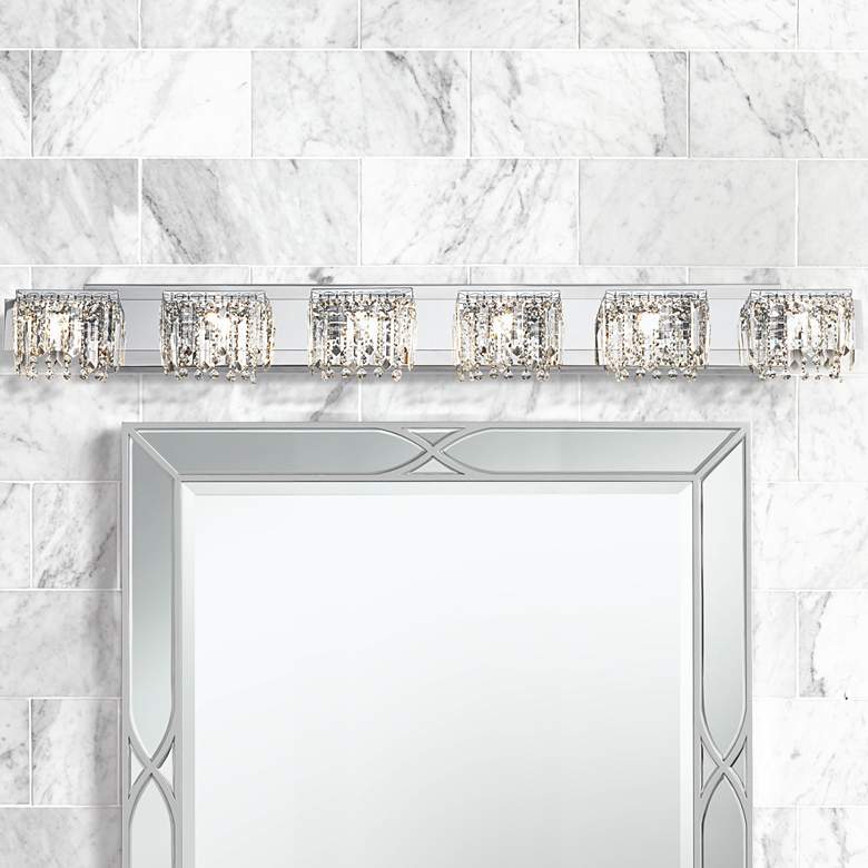 Image 1 Possini Euro Hanging Crystal 50 3/4" Wide Chrome Bath Light