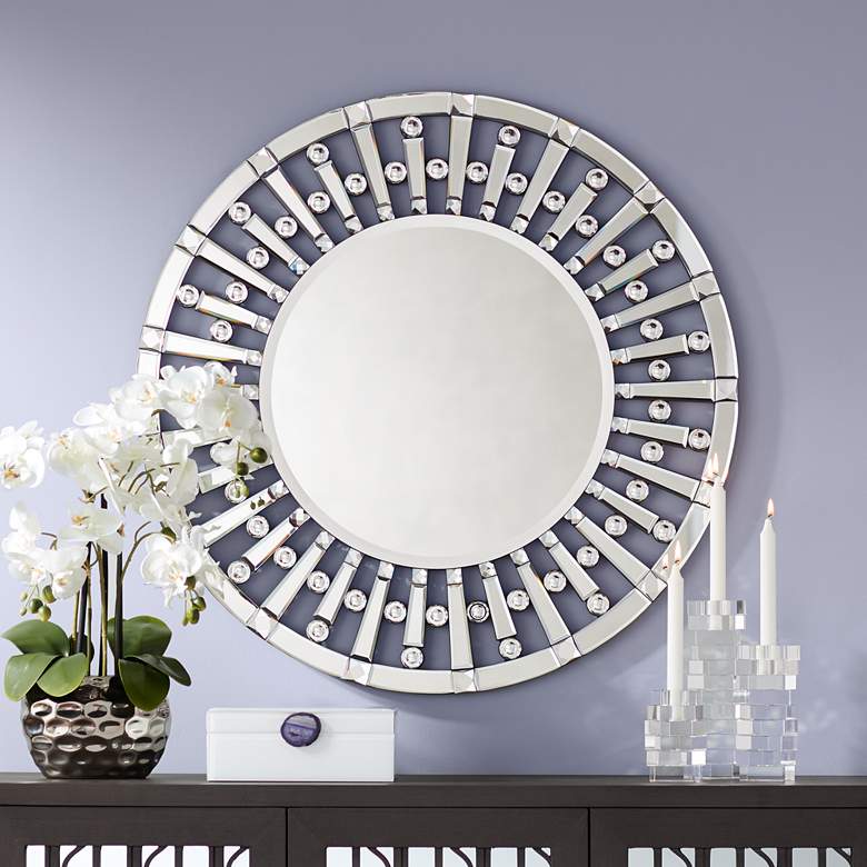 Image 1 Possini Euro Hannover 32 inch Round Glass Wall Mirror